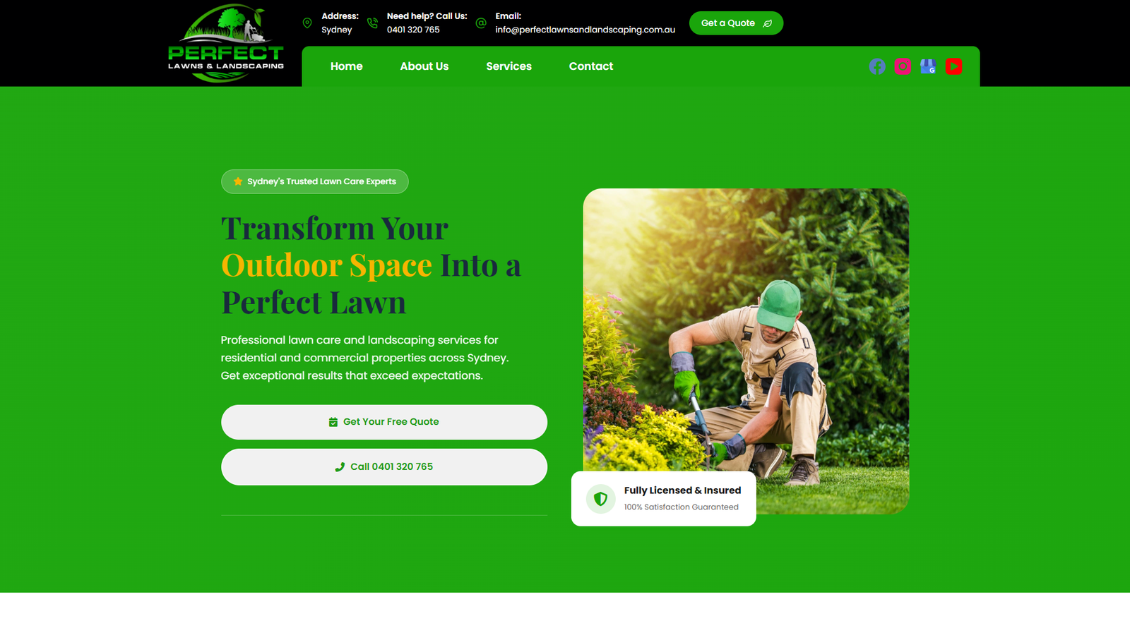 Perfect Lawns & Landscaping Website