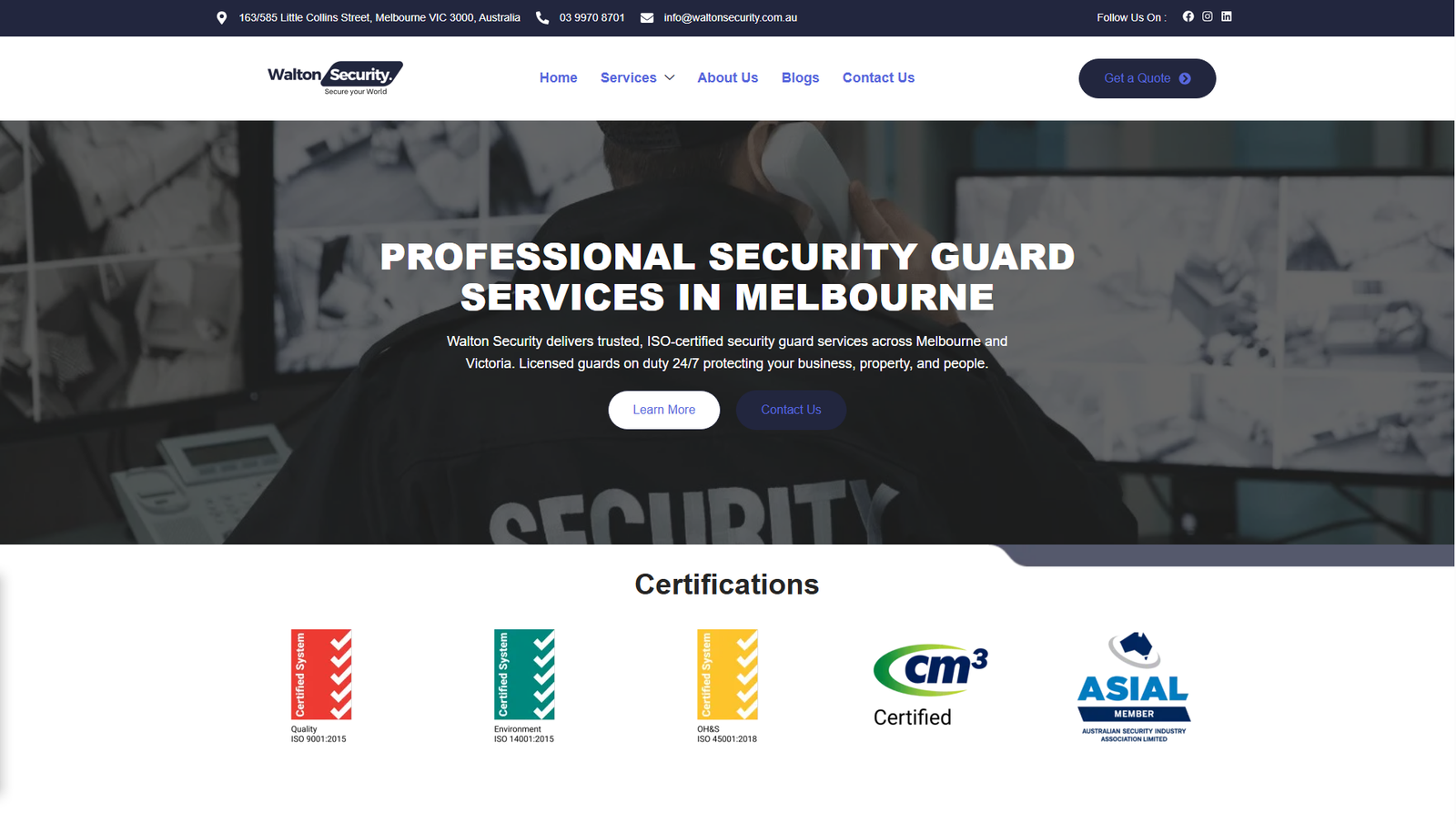 Walton Security website revamped on desktop